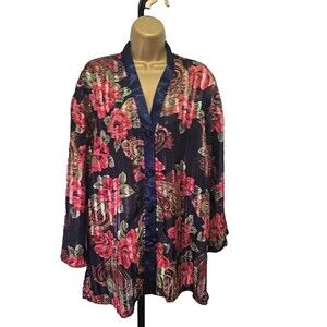 VTG Victorias Secret Gold Label Satin Floral Long Sleep Med Multi Color Nightie
